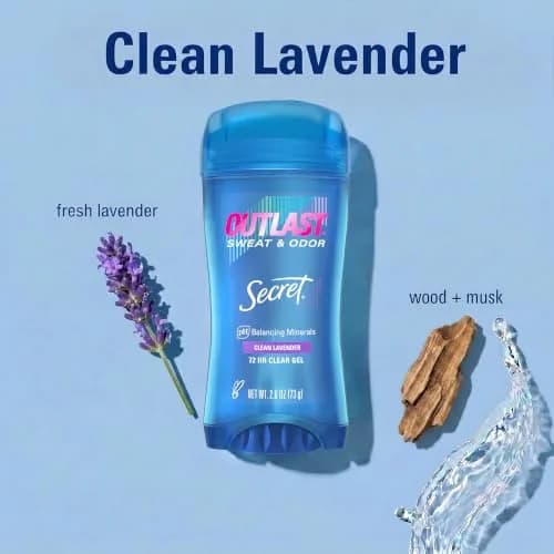 Secret Outlast Antiperspirant Deodorant for Women, 72hr Sweat & Odor Protection, Clear Gel, Clean Lavender Scent, 75g (2.6 oz) thumbnail 7