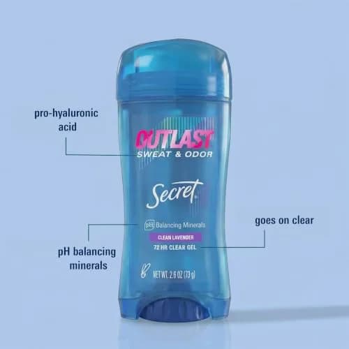 Secret Outlast Antiperspirant Deodorant for Women, 72hr Sweat & Odor Protection, Clear Gel, Clean Lavender Scent, 75g (2.6 oz) thumbnail 2