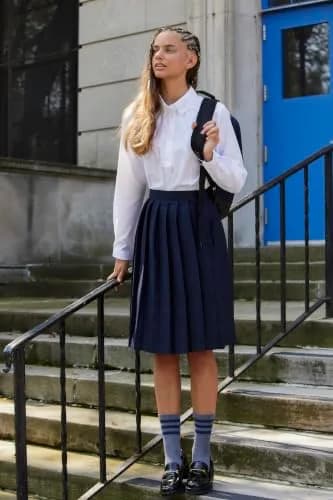 French Toast Girls' Adjustable Waist Mid Length Pleated Skirt, Navy, 12 Plus | Classic School Uniform for Girls thumbnail 3