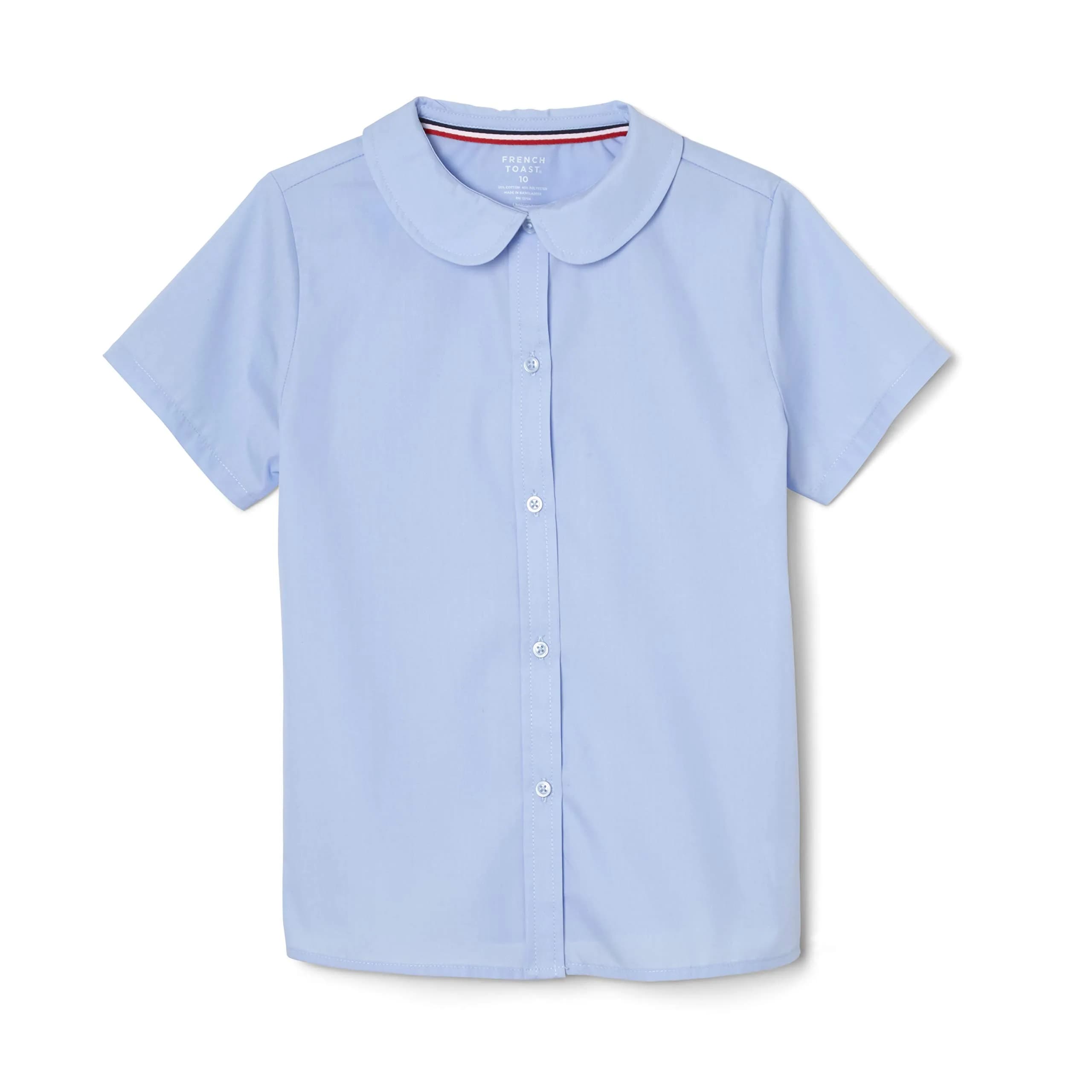 French Toast Girls' Short Sleeve Peter Pan Collar Blouse Light Blue 16 | Wrinkle-Free, Breathable Cotton-Blend