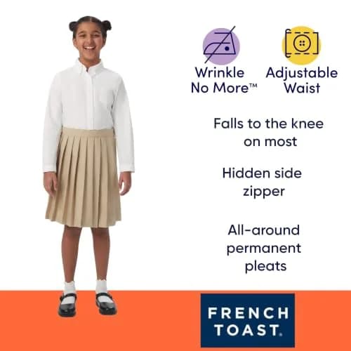 French Toast Girls' Adjustable Waist Mid Length Pleated Skirt, Heather Gray, 6X thumbnail 4