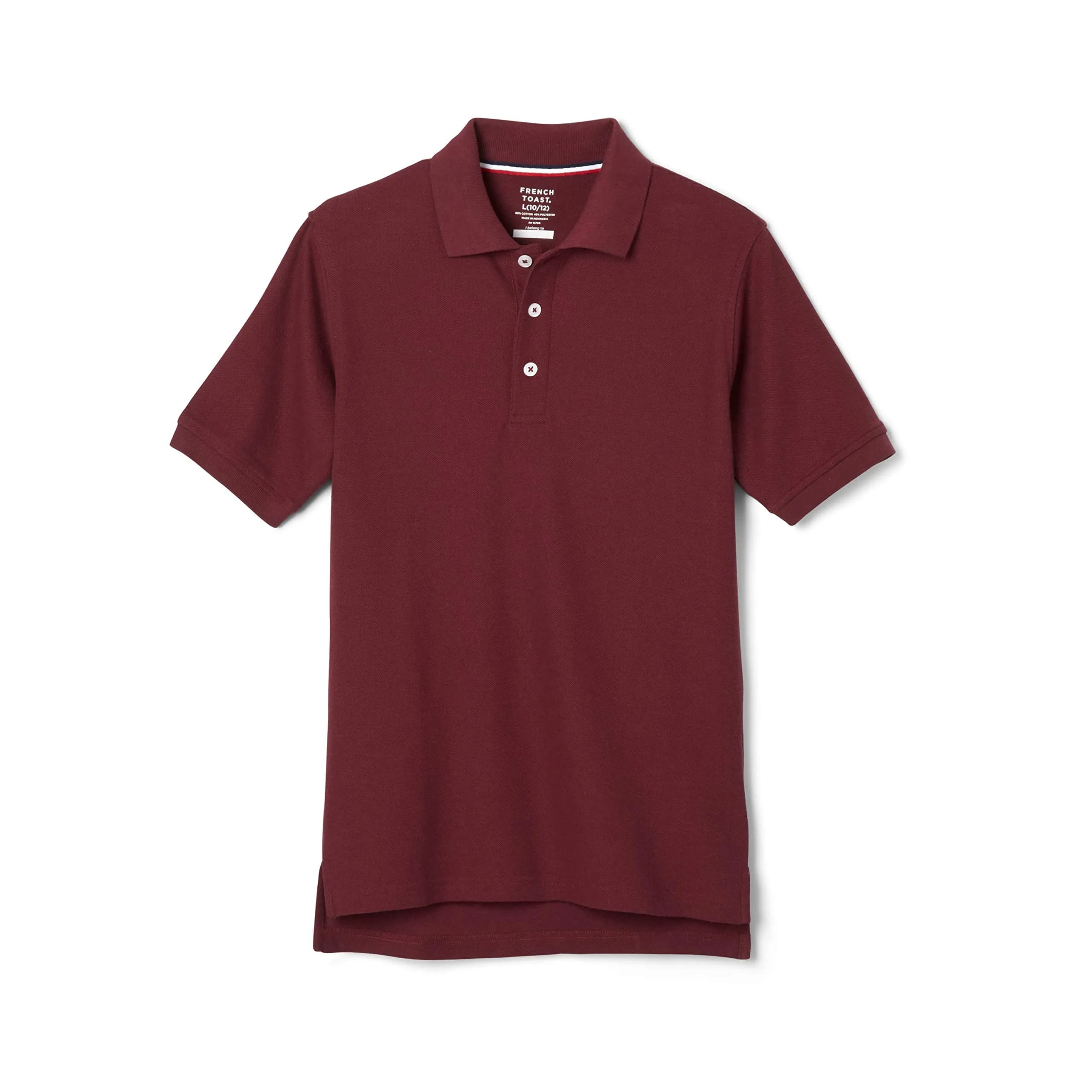 French Toast Unisex Kids Short Sleeve Pique Polo Shirt, Burgundy, 1416H | Breathable Cotton-Blend Uniform - main product image