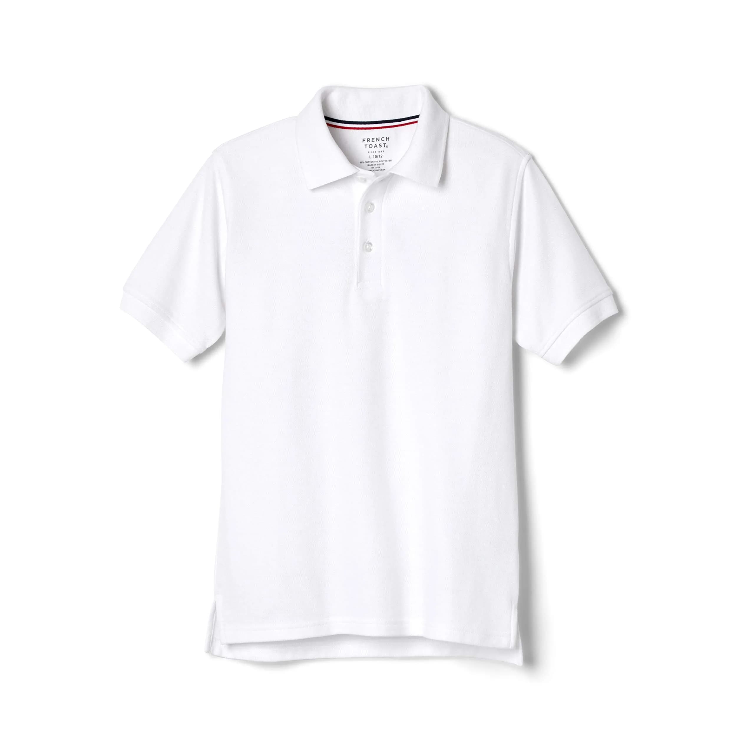 French Toast Kids Short Sleeve Pique Polo Shirt, White, 10-12 Husky | Breathable Cotton-Blend Uniform Tee - main product image