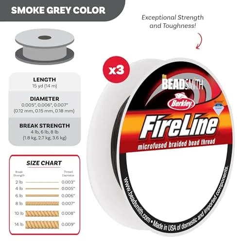 The Beadsmith Fireline Micro-Fused Braided Thread 3-Pack | High Tensile Strength, Assorted Sizes & Smoke Grey thumbnail 4