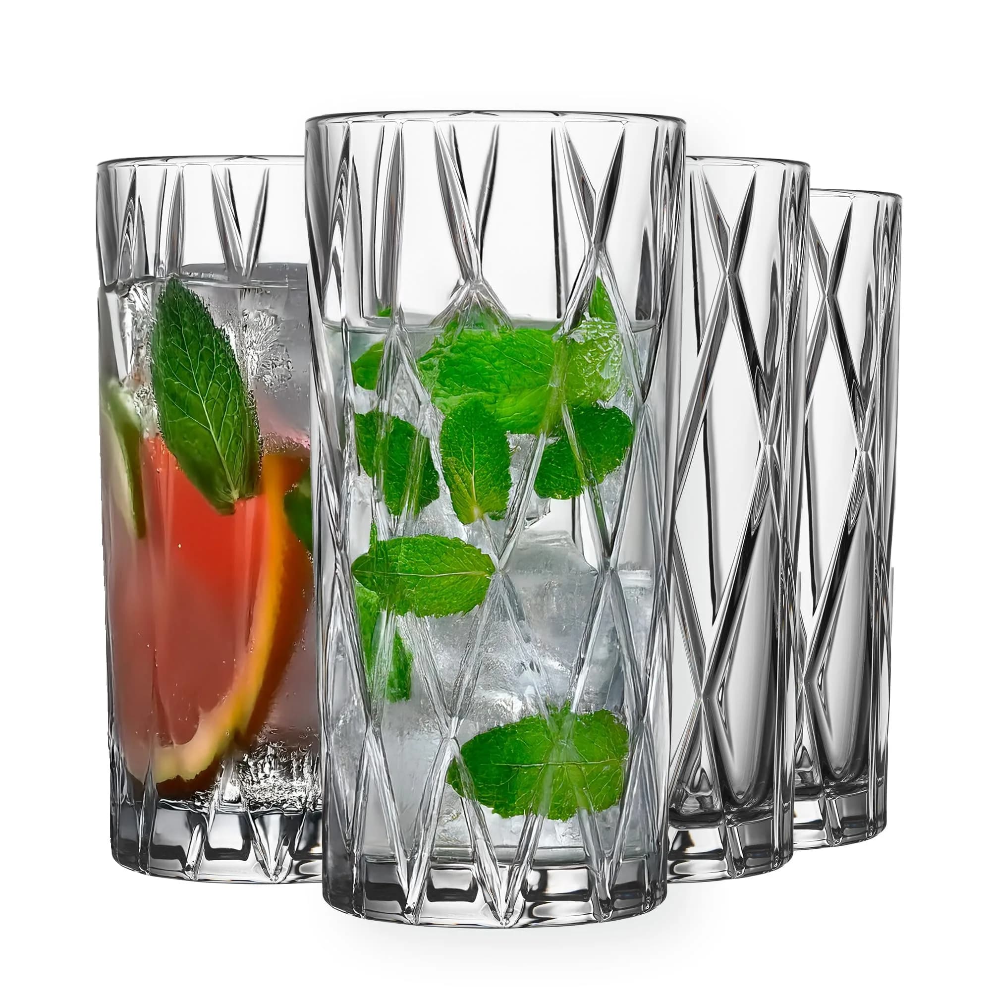 Orrefors City Highball Glass Set of 4 | 12 Fl Oz, Asymmetric Design, Crystal Glassware for Cocktails & Water — Highball