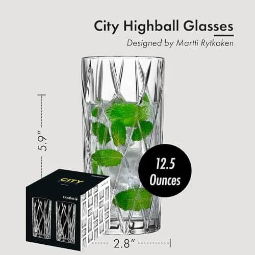 Orrefors City Highball Glass Set of 4 | 12 Fl Oz, Asymmetric Design, Crystal Glassware for Cocktails & Water thumbnail 7