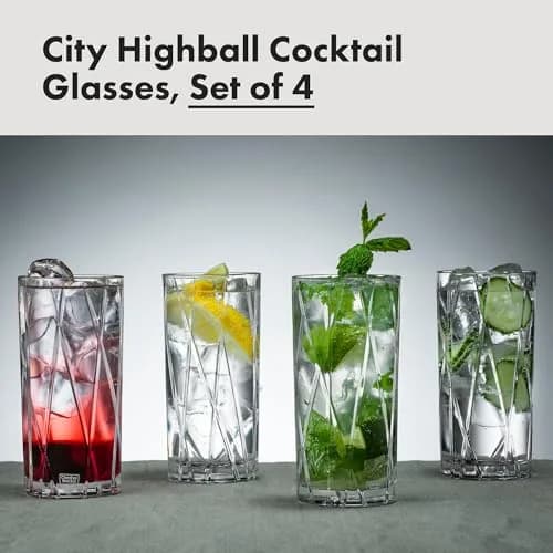 Orrefors City Highball Glass Set of 4 | 12 Fl Oz, Asymmetric Design, Crystal Glassware for Cocktails & Water thumbnail 2