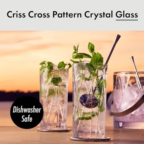 Orrefors City Highball Glass Set of 4 | 12 Fl Oz, Asymmetric Design, Crystal Glassware for Cocktails & Water thumbnail 3