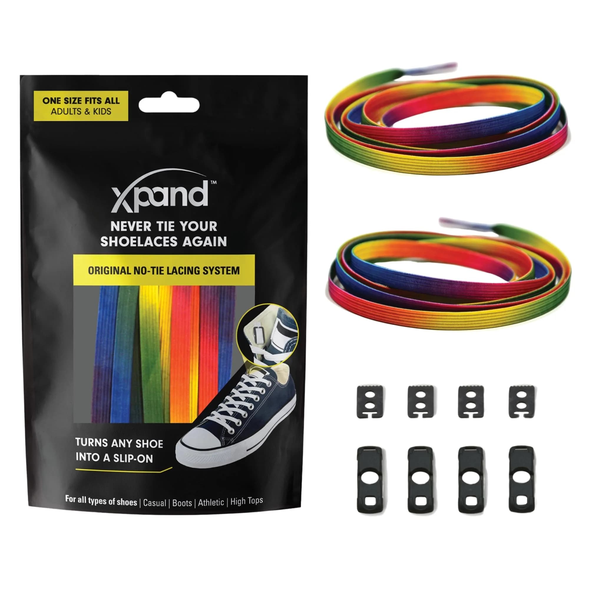 Xpand Rainbow No Tie Elastic Shoe Laces for Sneakers | 132 cm (52") Stretch Fit — Rainbow