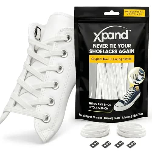 Xpand No Tie Elastic Shoe Laces for Sneakers - White | 1 Pair (2 Laces, 52" Stretches to 100") thumbnail 1