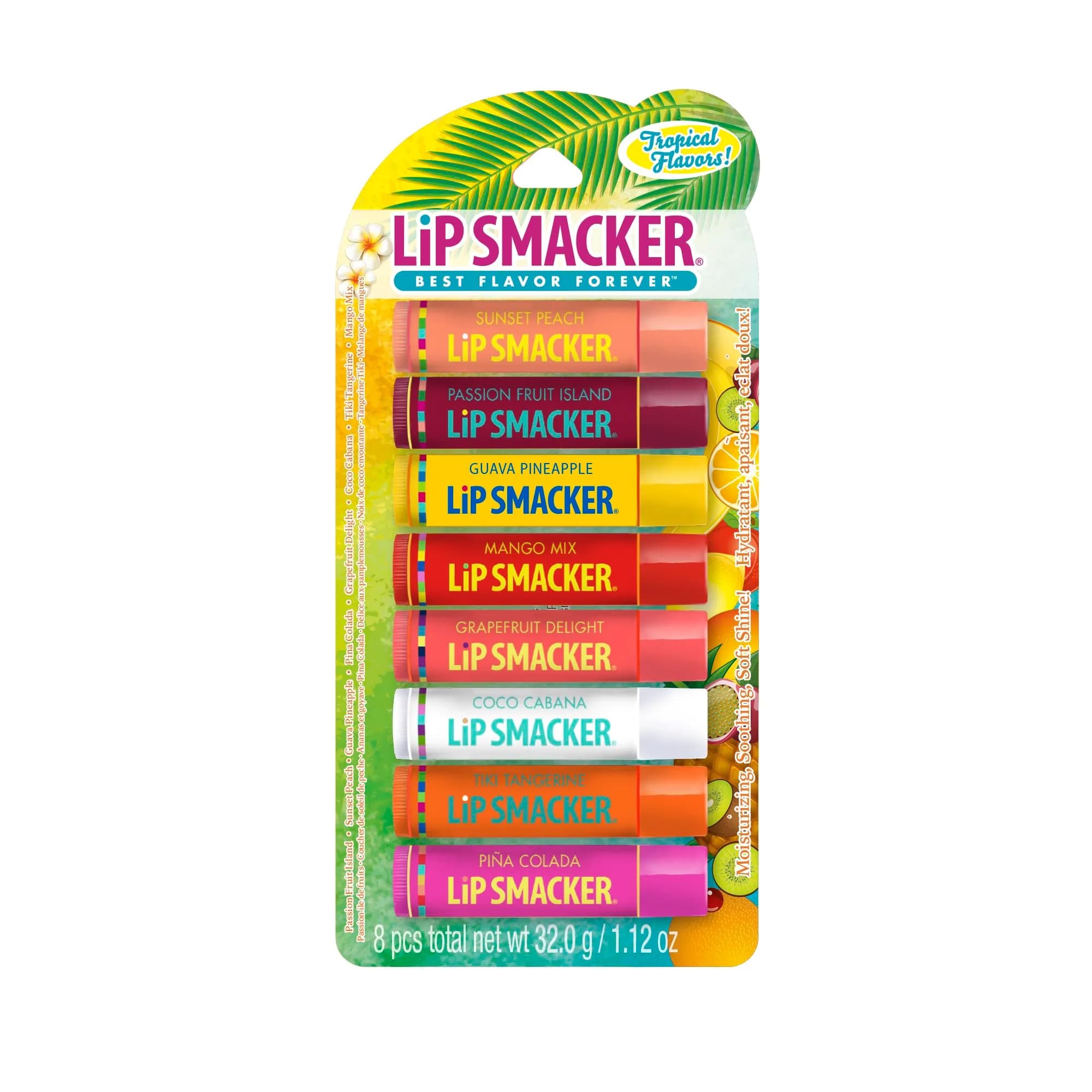 Lip Smacker Disney Princess Flavored Lip Balm Party Pack 8 Count | Moisturizing, Smoothing, Soft Shine — Tropical Fever