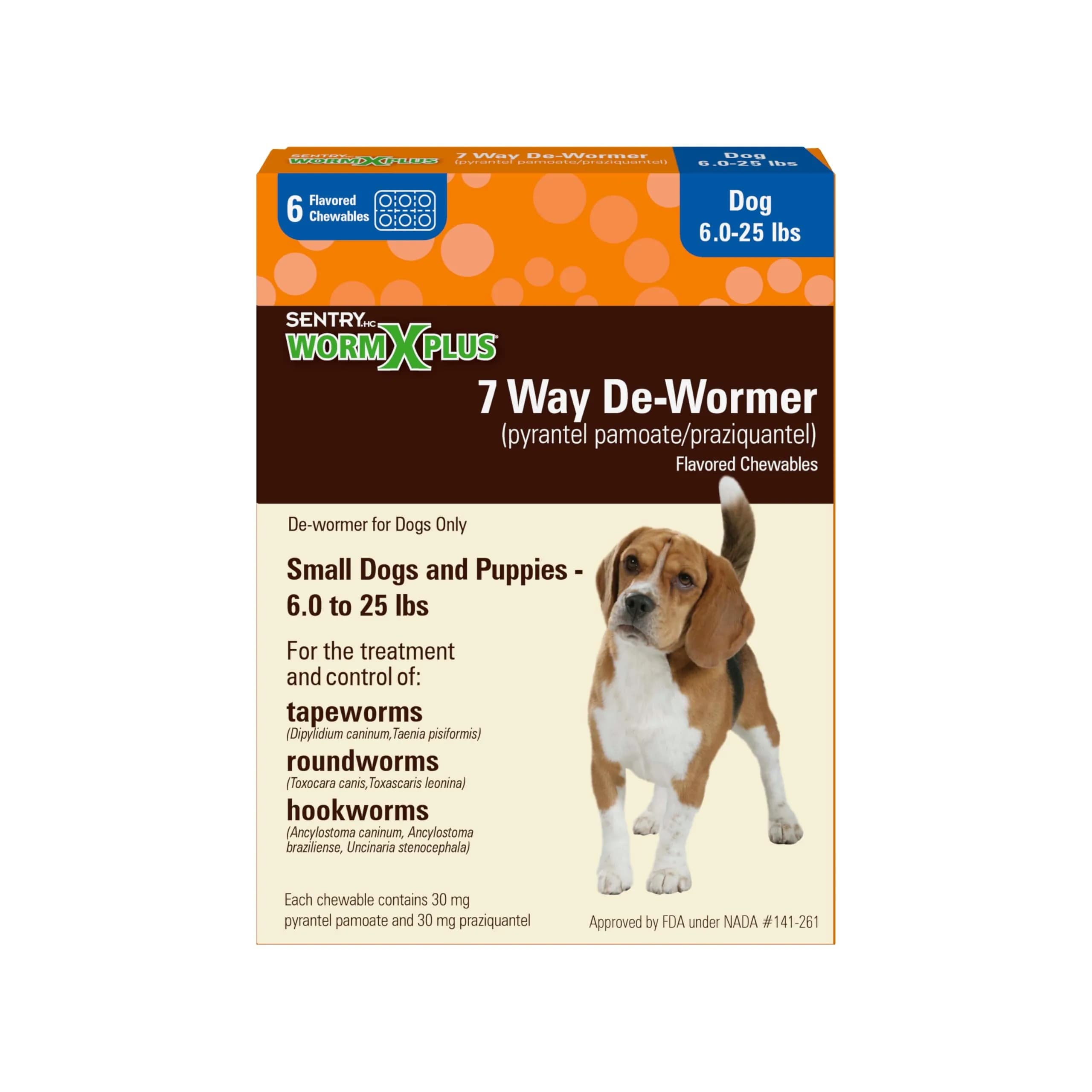 WORM X PLUS 7 Way De-Wormer Chewables for Dogs 6 Count | Broad Spectrum Tapeworm & Hookworm Control