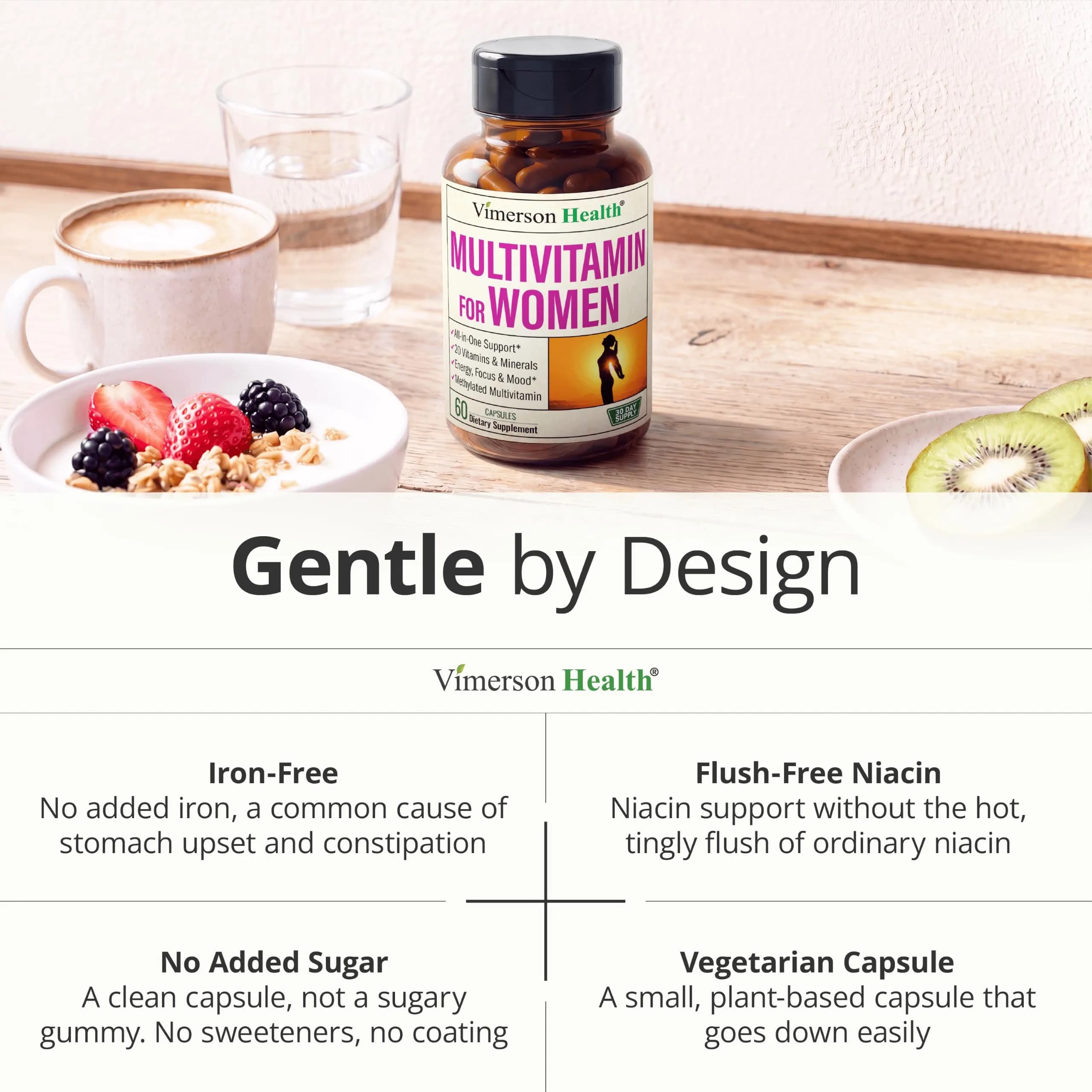 Vimerson Health Women's Multivitamin 60 Capsules | Methylated B Vitamins, Chelated Minerals, Bioavailable D3 for Focus & Energy - view 7