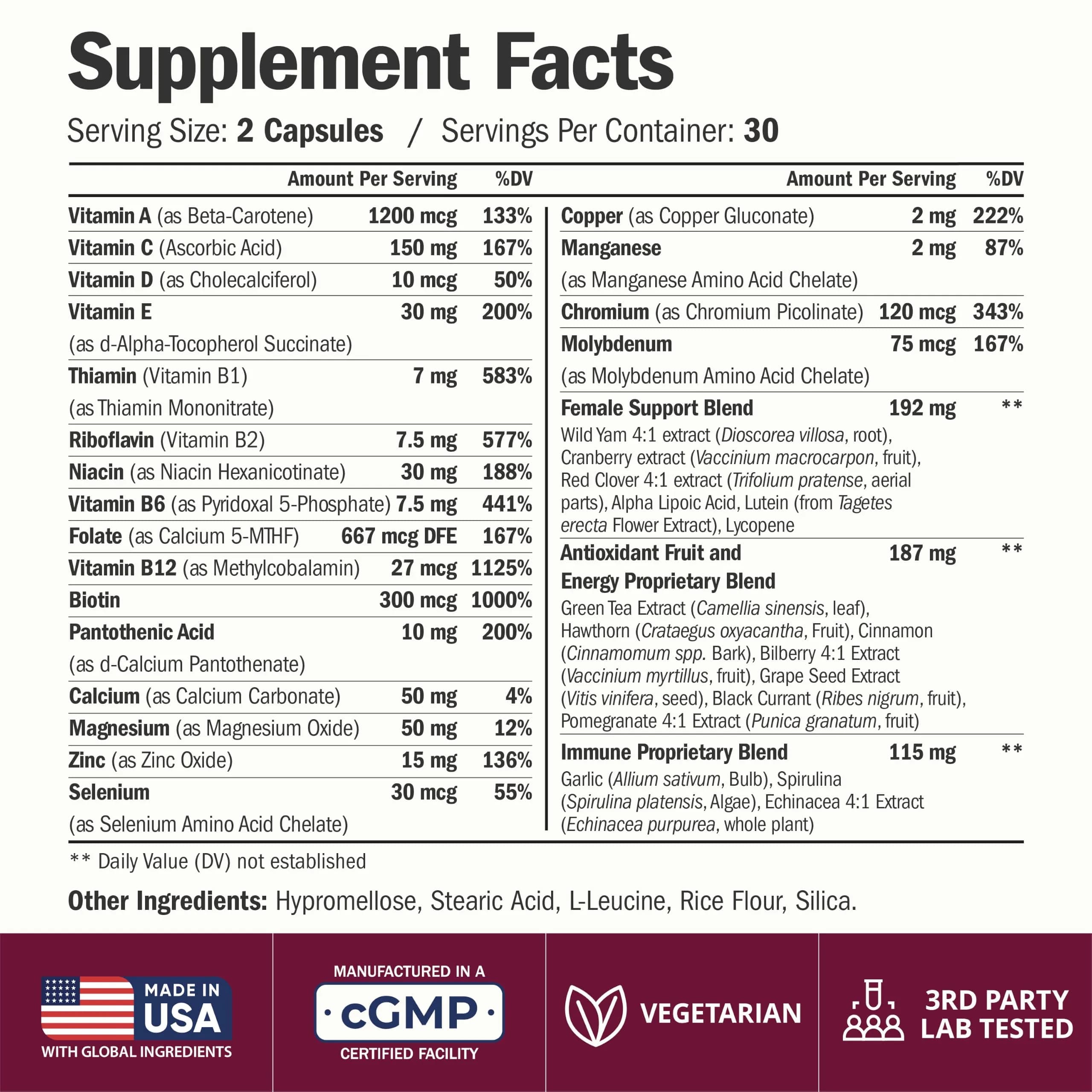 Vimerson Health Women's Multivitamin 60 Capsules | Methylated B Vitamins, Chelated Minerals, Bioavailable D3 for Focus & Energy - view 3