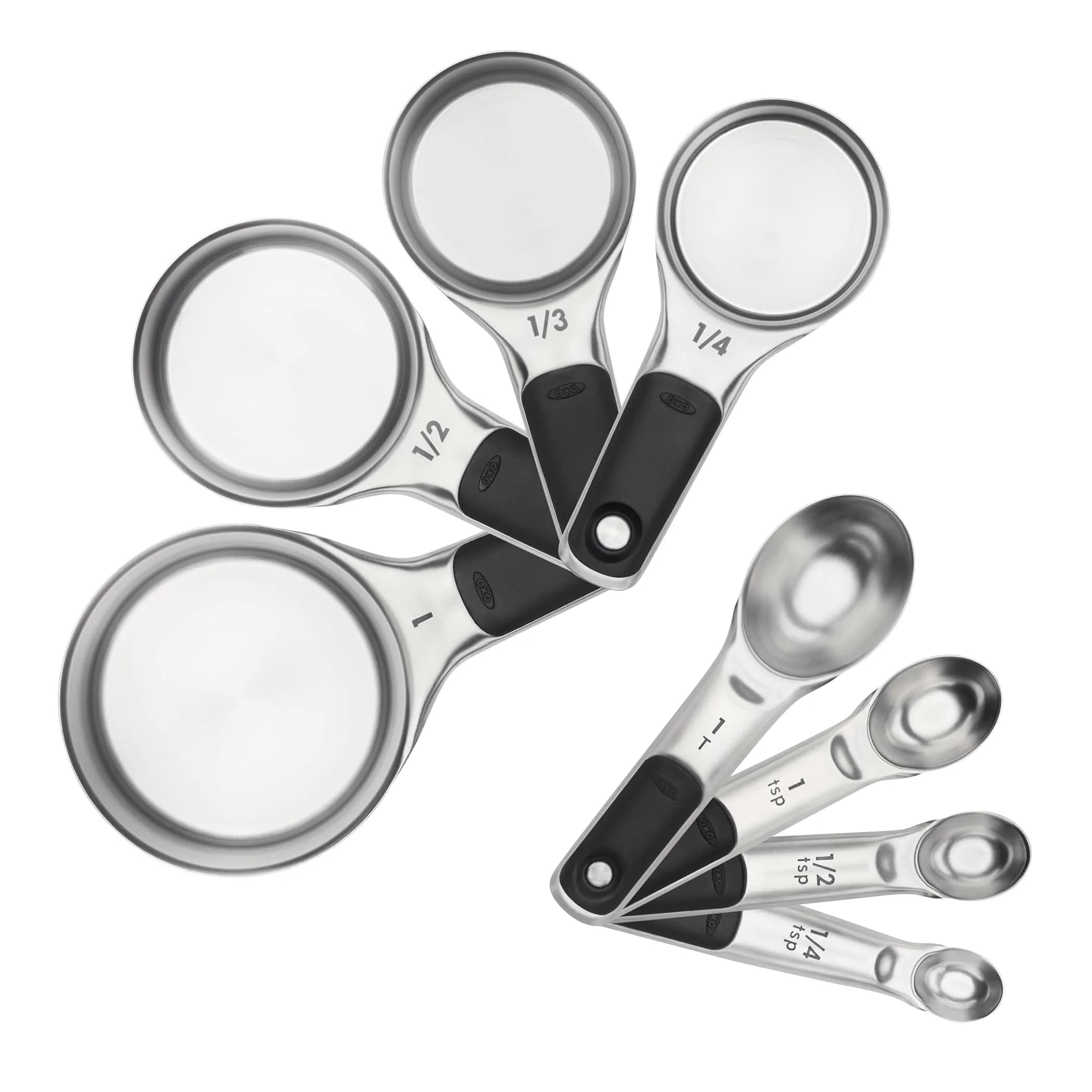 OXO Good Grips 8 Piece Stainless Steel Measuring Cups and Spoons Set | Magnetic Handles, Etched Markings, Dishwasher Safe — Stainless Steel
