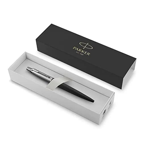 Parker Jotter Ballpoint Pen Bond Street Black with Chrome Trim Medium Point Blue Ink | Classic, Smooth & Imported from USA thumbnail 2