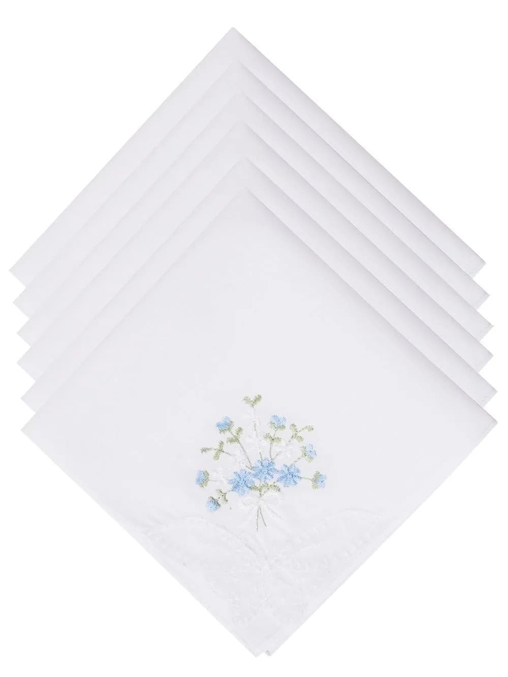 Selected Hanky Women's Cotton Handkerchiefs, Blue Floral | Elegant Floral Design, 11" x 11"