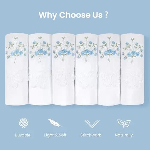 Selected Hanky Women's Cotton Handkerchiefs, Blue Floral | Elegant Floral Design, 11" x 11" thumbnail 5