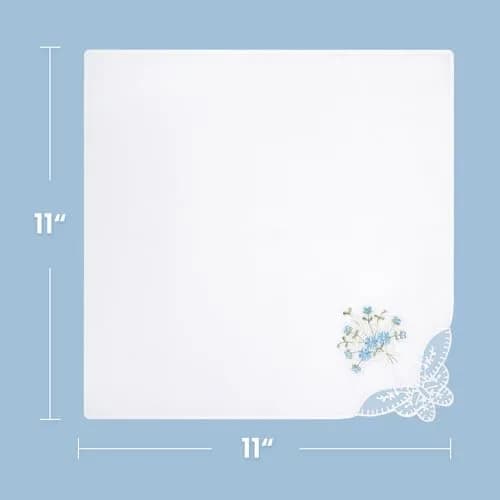 Selected Hanky Women's Cotton Handkerchiefs, Blue Floral | Elegant Floral Design, 11" x 11" thumbnail 6