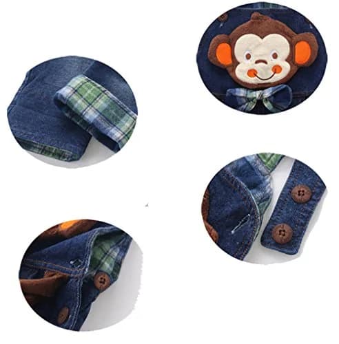 KIDSCOOL SPACE Baby Boy Girl Jean Overalls 2-4 Years | Toddler Denim 3D Monkey Design thumbnail 5