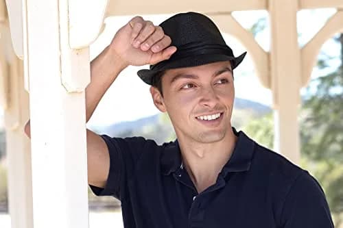 Simplicity Fedora Hats for Men Black Fedora Straw Trilby Short Brim | Summer Unisex Sun Accessory thumbnail 5