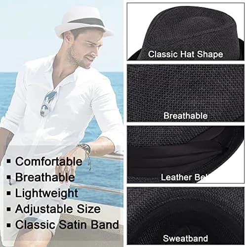 Simplicity Fedora Hats for Men Black Fedora Straw Trilby Short Brim | Summer Unisex Sun Accessory thumbnail 3