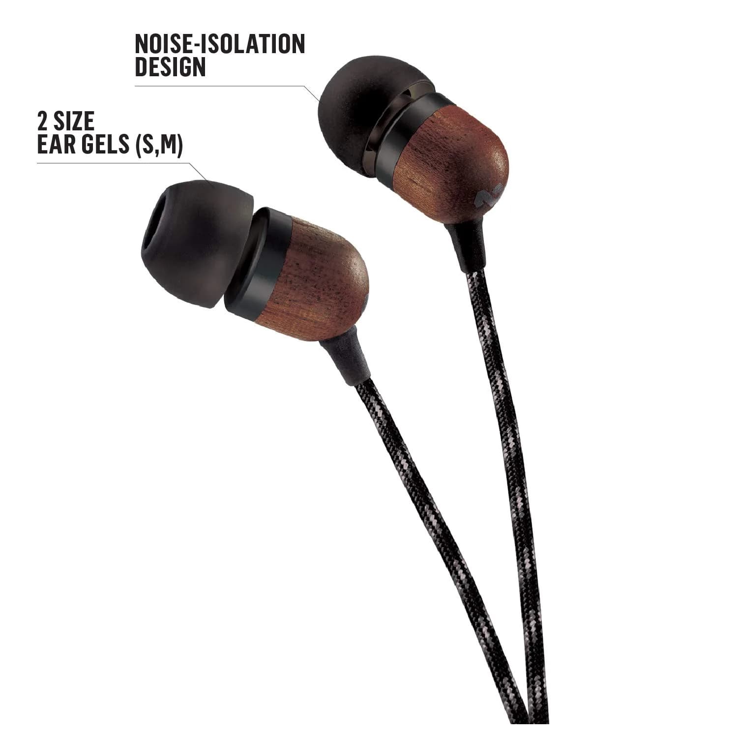 House of Marley Smile Jamaica Wired Earbuds with Mic, Noise-Isolating In-Ear Headphones, 9mm Dynamic Drivers, 3.5mm Jack Sustainable (Signature Black) - view 6