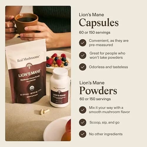 Real Mushrooms Lion's Mane Extract Powder 60 Servings | Organic Adaptogen for Focus & Clarity thumbnail 5