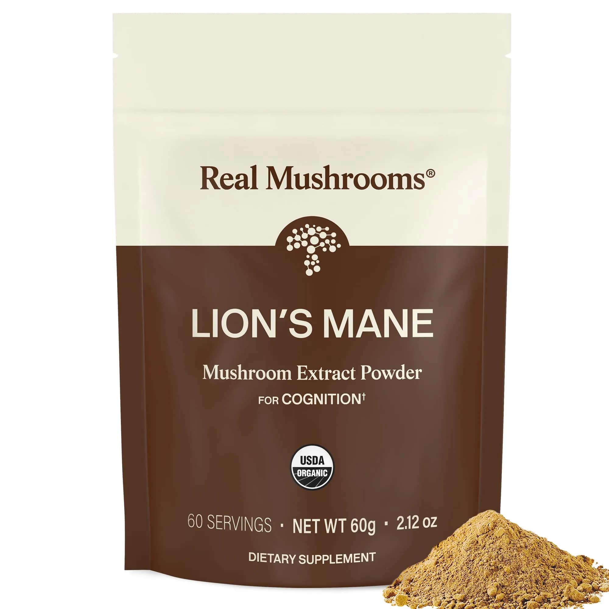 Real Mushrooms Lion's Mane Extract Powder 60 Servings | Organic Adaptogen for Focus & Clarity