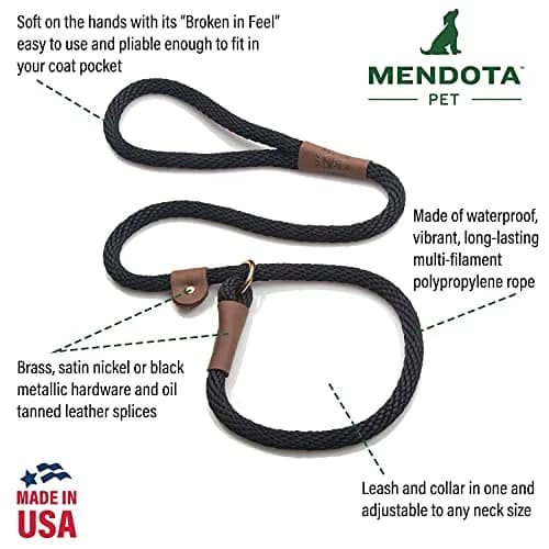Mendota Pet Slip Leash - Dog Lead & Collar Combo - Made in The USA - Black Ice Red, 3/8 in x 6 ft | Ideal for Small/Medium Breeds thumbnail 2