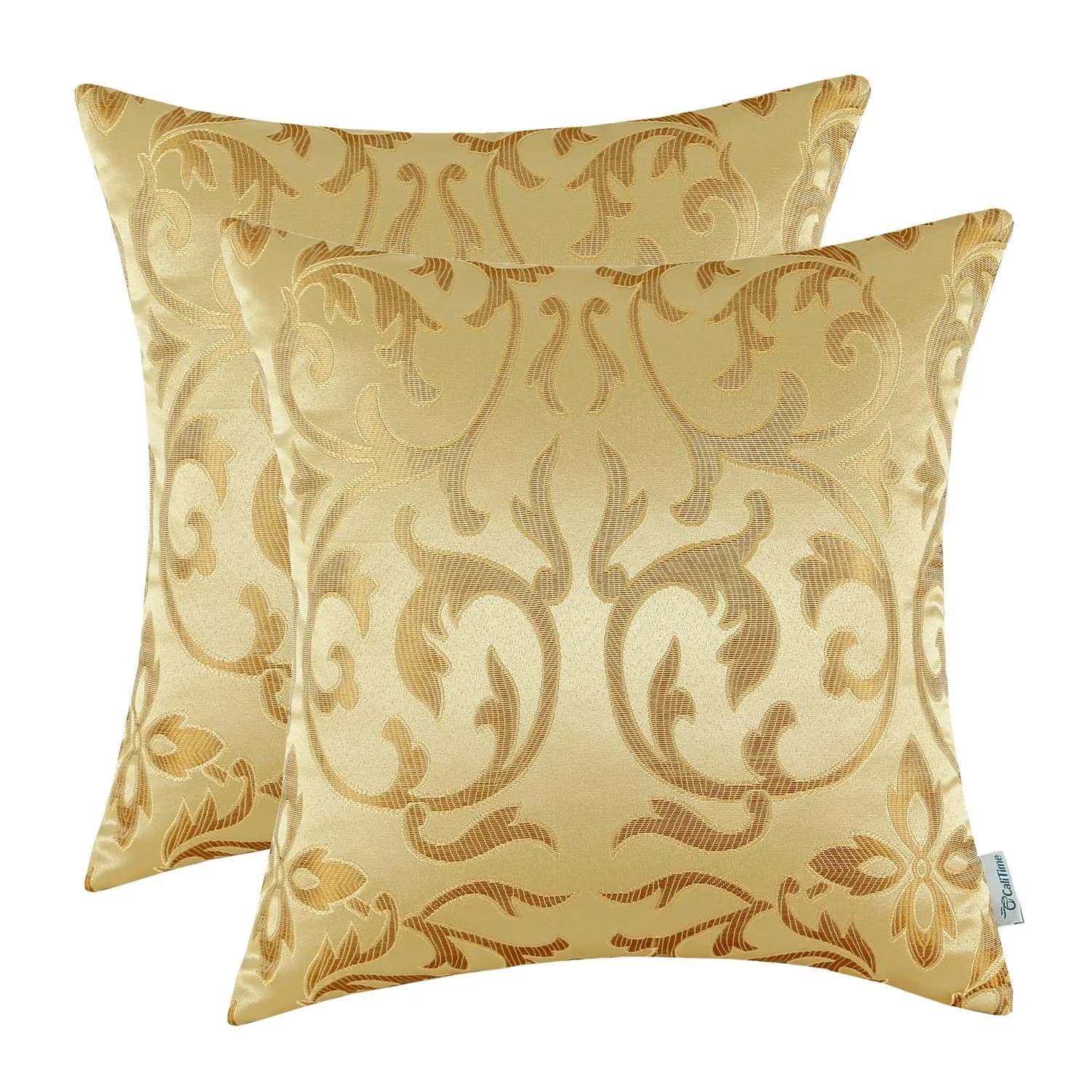 CaliTime Decorative Couch Throw Pillow Covers 18 x 18 Inches | Vintage Floral Solid Color with Hidden Zipper (70-120 chars) — Vintage Floral- Yellow Gold