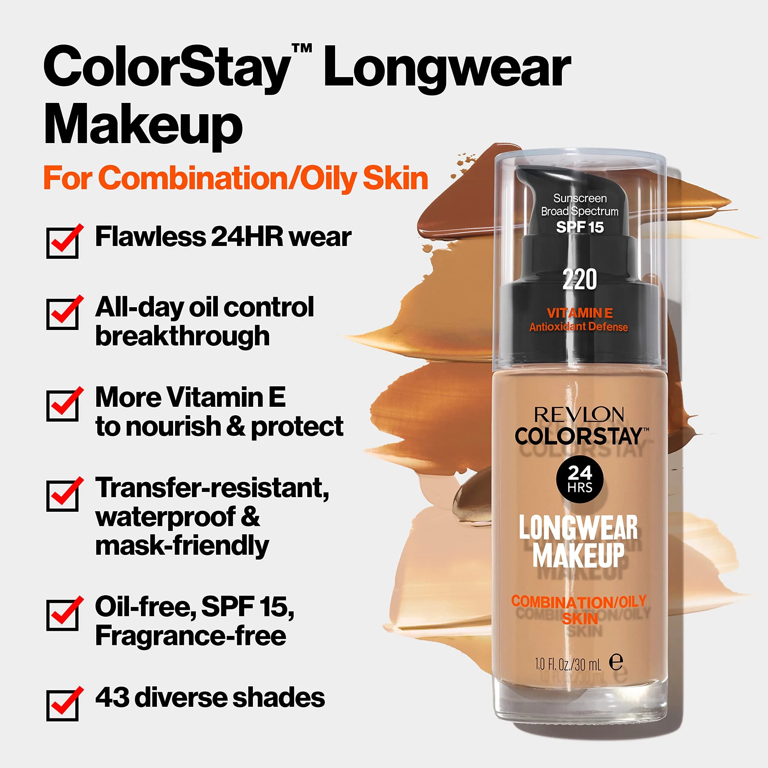 Revlon Colorstay Foundation for Combination/Oily Skin SPF 15, Mahogany, 30ml - view 4