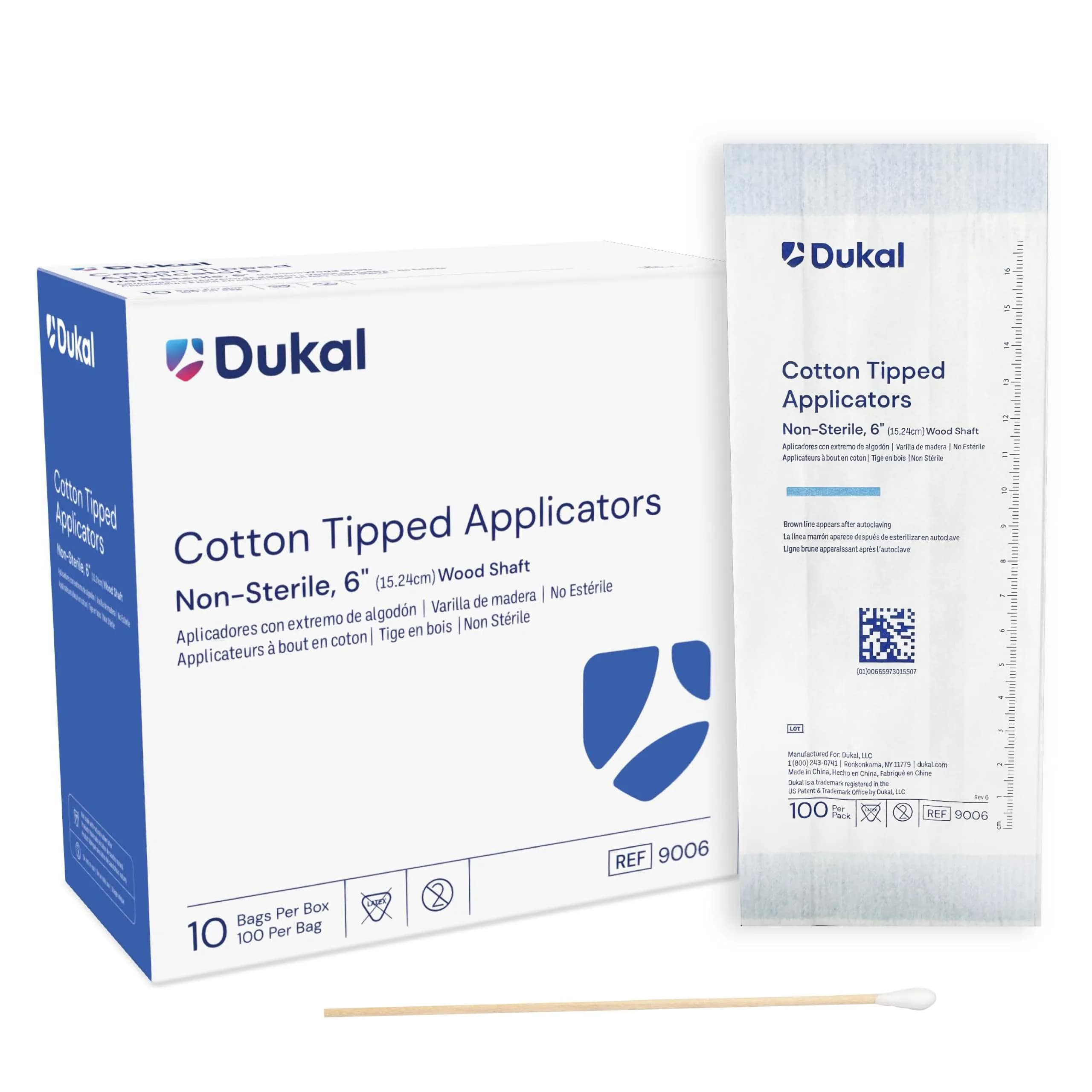 Dukal Non-Sterile Cotton Tipped Applicators 15 cm (6") | 1000 Count Pack for Medical Use