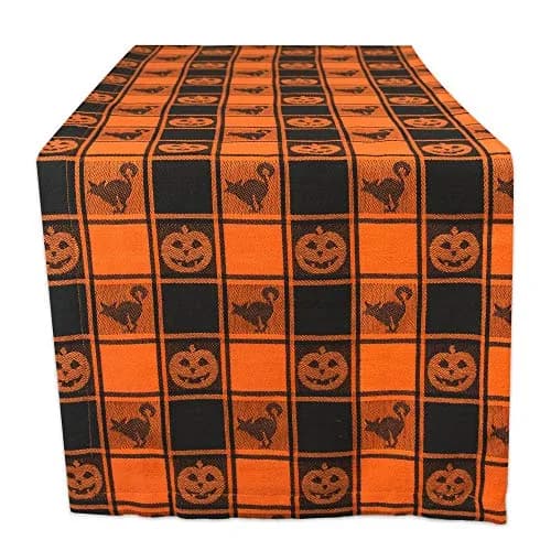 DII Halloween Party Tabletop Decor, Reusable & Machine Washable Cotton Fabric, Table Runner, 14x72, Orange & Black Buffalo Check | Spooky Halloween Decor thumbnail 1