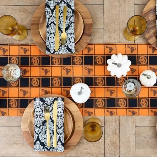 DII Halloween Party Tabletop Decor, Reusable & Machine Washable Cotton Fabric, Table Runner, 14x72, Orange & Black Buffalo Check | Spooky Halloween Decor thumbnail 5