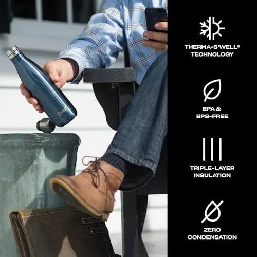 S'well Stainless Steel Water Bottle 17 oz Blue Suede | Keeps Drinks Cold 36h & Hot 18h, Triple-Layer Vacuum Insulation, Travel & Commuting thumbnail 4