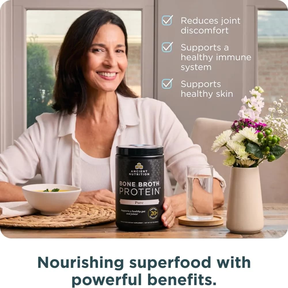 Ancient Nutrition Grass Fed Bone Broth Protein Powder 15.7oz (445g) | 20g Protein Per Serving, Supports Joints & Gut - view 5