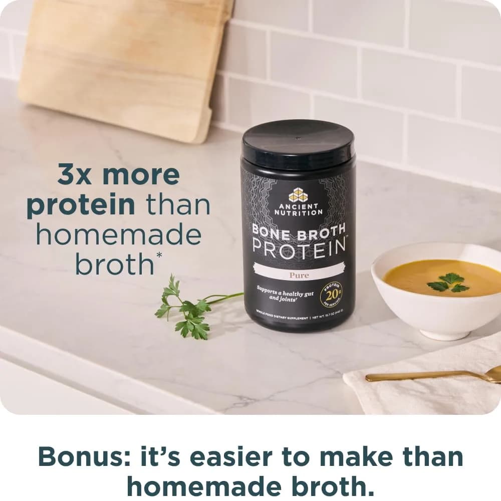 Ancient Nutrition Grass Fed Bone Broth Protein Powder 15.7oz (445g) | 20g Protein Per Serving, Supports Joints & Gut - view 6