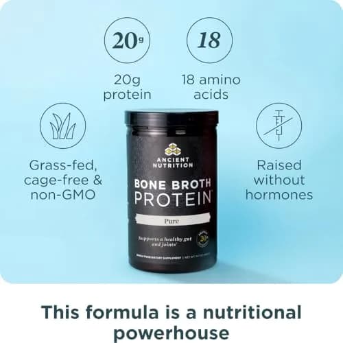 Ancient Nutrition Grass Fed Bone Broth Protein Powder 15.7oz (445g) | 20g Protein Per Serving, Supports Joints & Gut thumbnail 2
