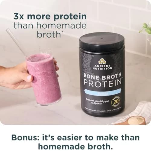 Ancient Nutrition Bone Broth Protein Powder Vanilla 20 Servings (590g / 1.3lb) | 20g Protein Per Serving thumbnail 7