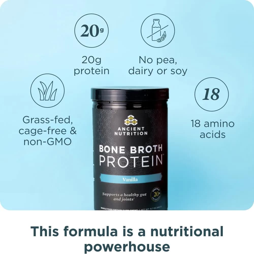 Ancient Nutrition Bone Broth Protein Powder Vanilla 20 Servings (590g / 1.3lb) | 20g Protein Per Serving - view 2