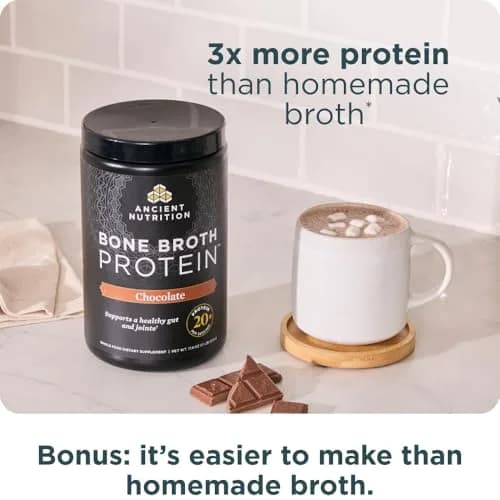 Ancient Nutrition Chocolate Bone Broth Protein Powder 17.8oz (808g) | 20g Protein Per Serving, Gluten-Free thumbnail 6