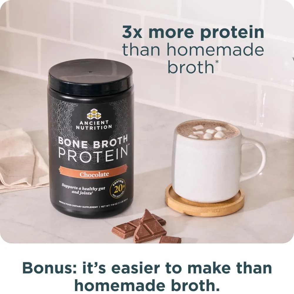 Ancient Nutrition Chocolate Bone Broth Protein Powder 17.8oz (808g) | 20g Protein Per Serving, Gluten-Free - view 6