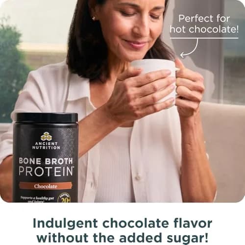 Ancient Nutrition Chocolate Bone Broth Protein Powder 17.8oz (808g) | 20g Protein Per Serving, Gluten-Free thumbnail 7