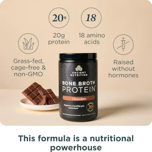 Ancient Nutrition Chocolate Bone Broth Protein Powder 17.8oz (808g) | 20g Protein Per Serving, Gluten-Free thumbnail 2