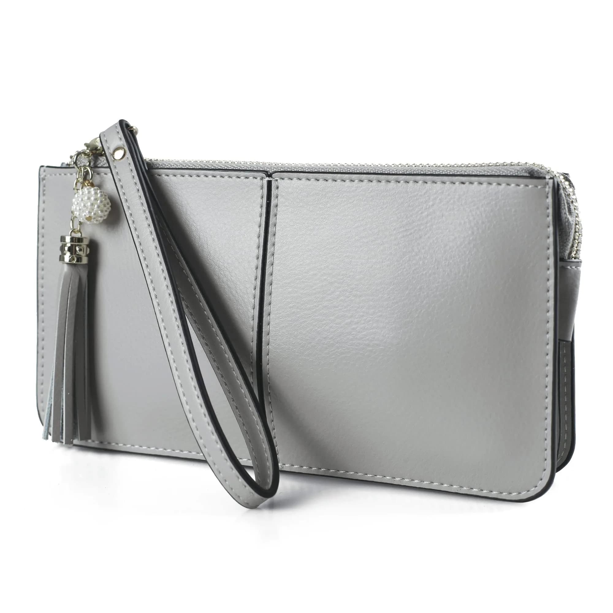 befen Genuine Leather Wristlet Clutch for Women Ultra-Slim Ladies Credit Card Holder Wallet Purses with RFID Protection (Navy Blue, 20.57cm x 10.92cm x 1.14cm) — Gray Taupe