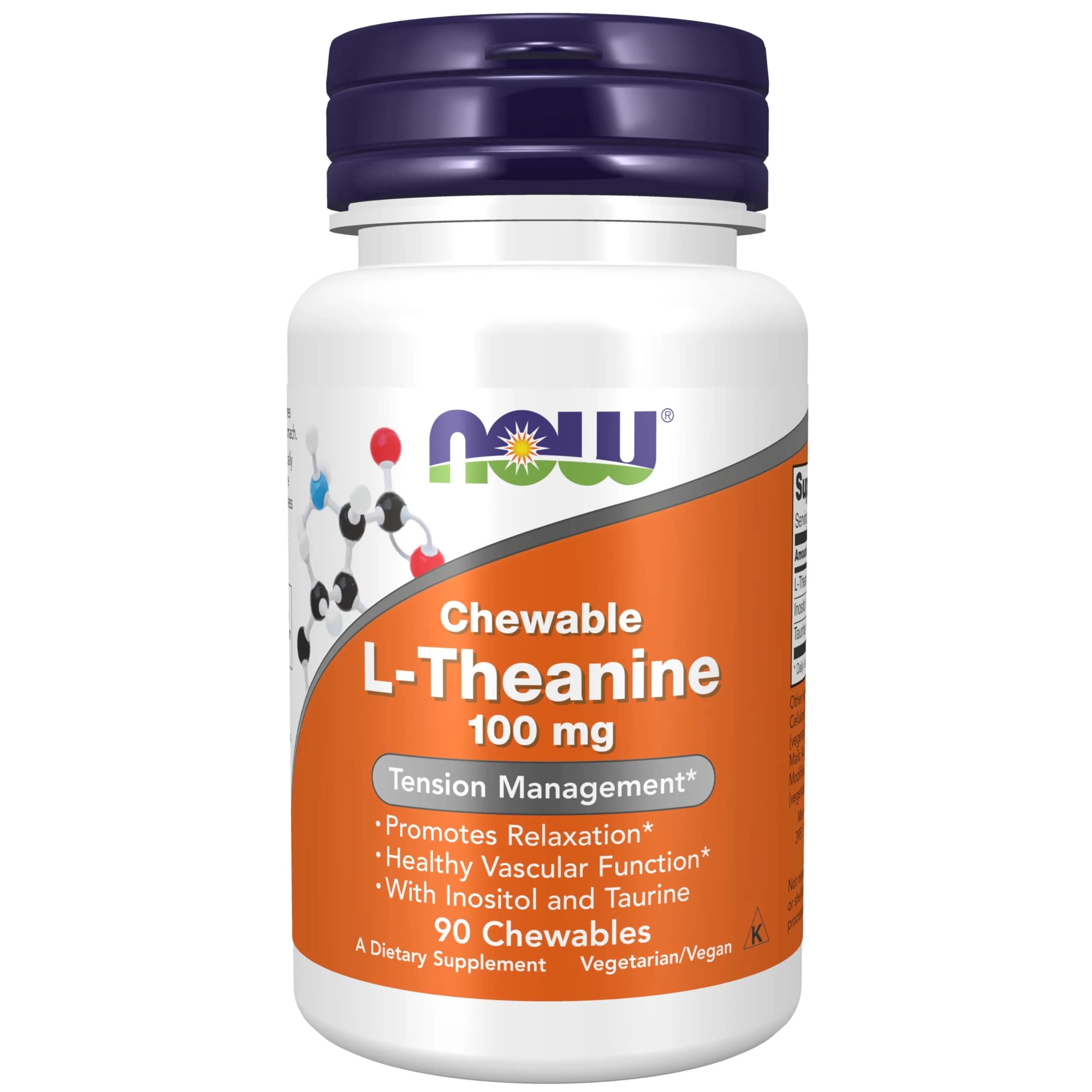 NOW Foods L-Theanine 100 mg with Inositol and Taurine Chewables | Tension Management & Relaxation Support (90 Count) - main product image