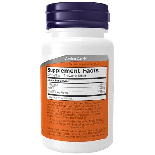 NOW Foods L-Theanine 100 mg with Inositol and Taurine Chewables | Tension Management & Relaxation Support (90 Count) thumbnail 2