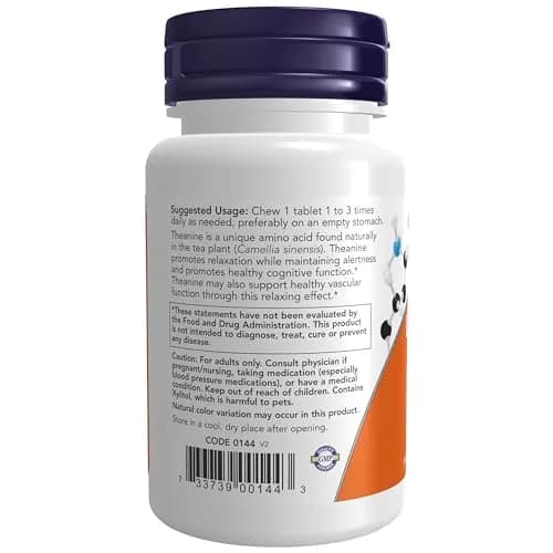 NOW Foods L-Theanine 100 mg with Inositol and Taurine Chewables | Tension Management & Relaxation Support (90 Count) thumbnail 3