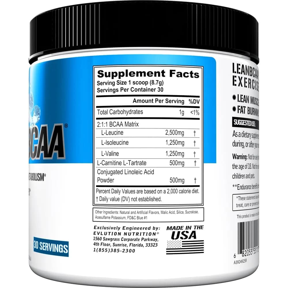 Evlution EVL LeanBCAA Powder with CLA & Carnitine, 267g (8.4 oz) | Muscle Recovery & Fat Burn Support - view 2